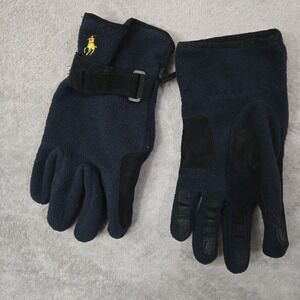 Vtg POLO SPORT Ralph Lauren Fleece Gloves 90s Black L/XL Snow Old Money Ski Pony